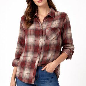 Thread Supply Small Classic Red Plaid Cotton Blend Long Sleeve Shirt Warm Cozy